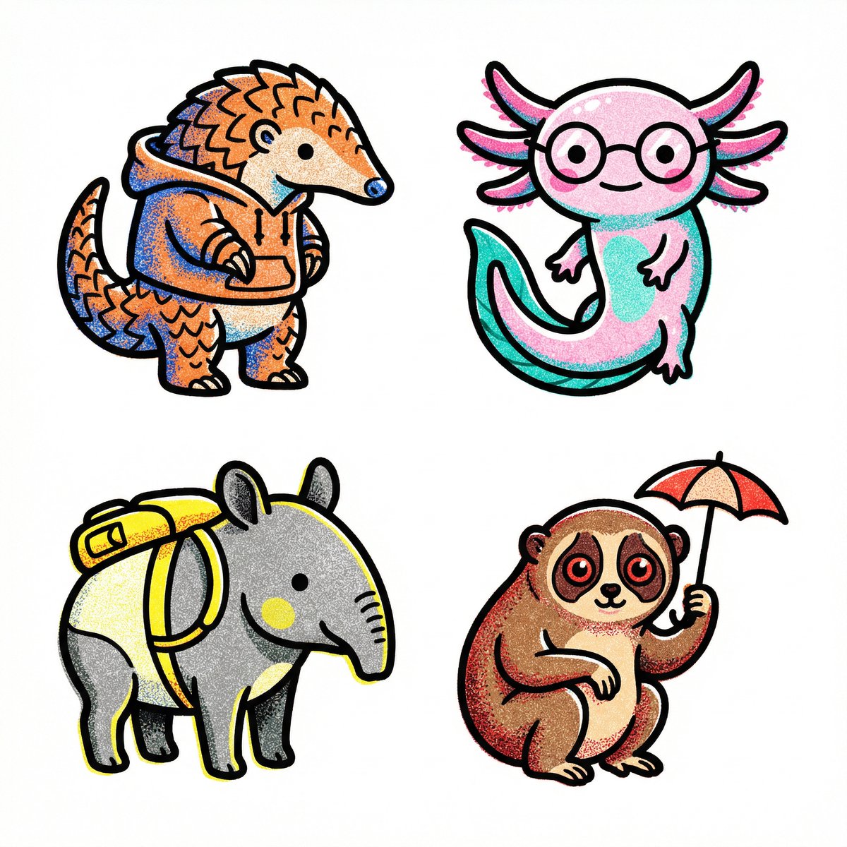 Risograph Icons in 2x2 Grid - view 1