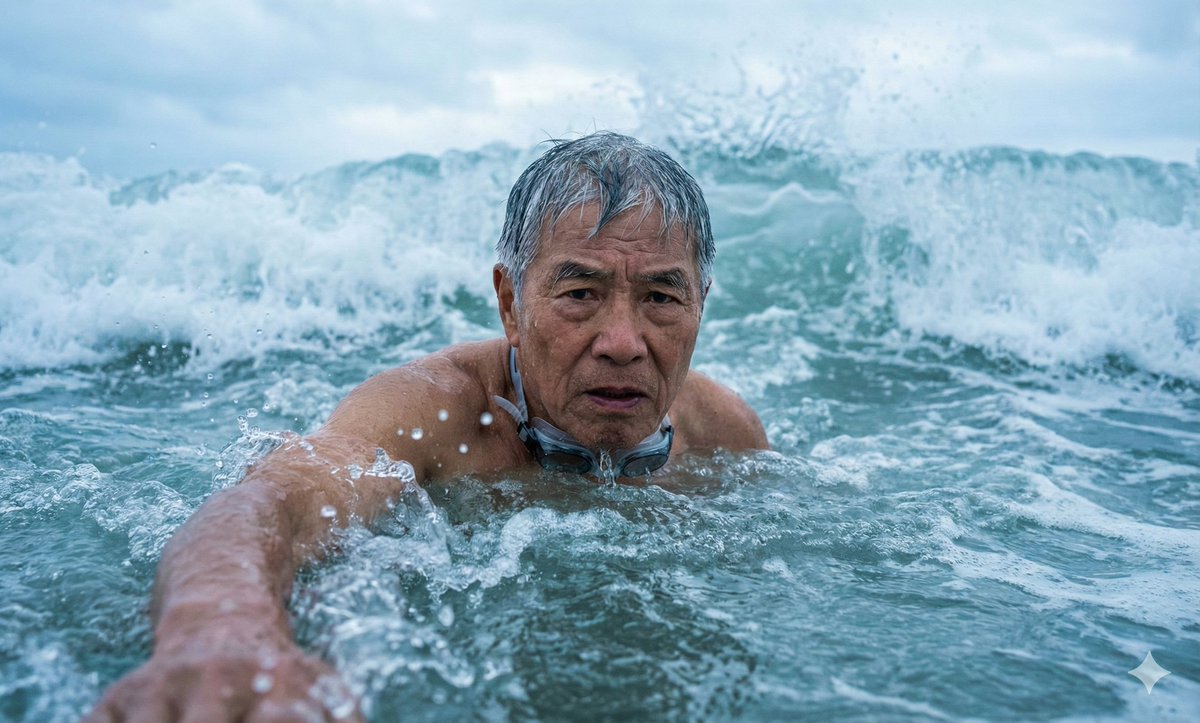 Dramatic Close-up of Man in Ocean Waves thumbnail 2