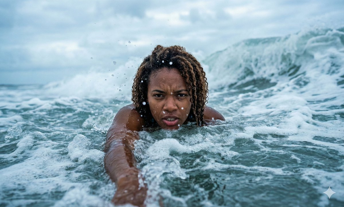 Dramatic Close-up of Man in Ocean Waves thumbnail 3
