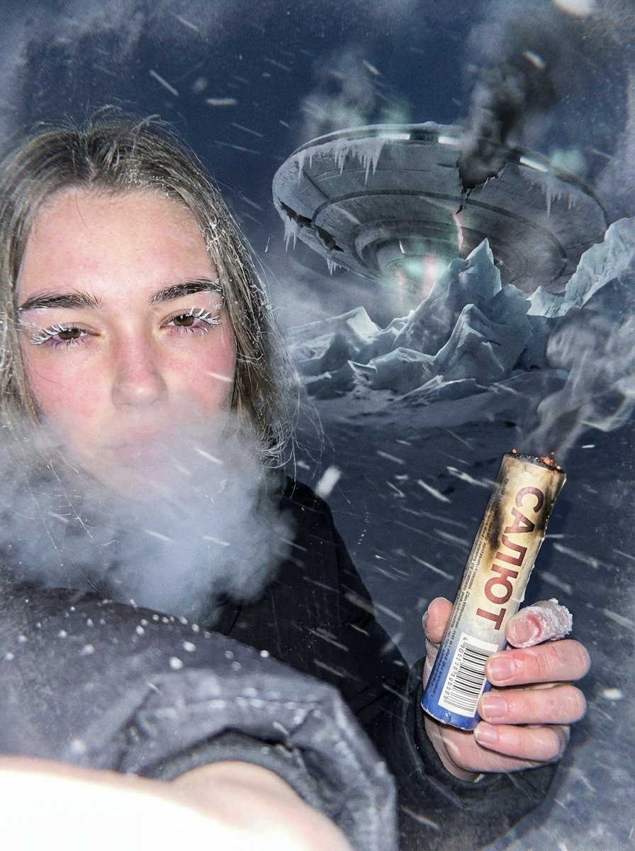 Hyper-realistic Arctic UFO Crash Selfie Found-Footage Style - view 1