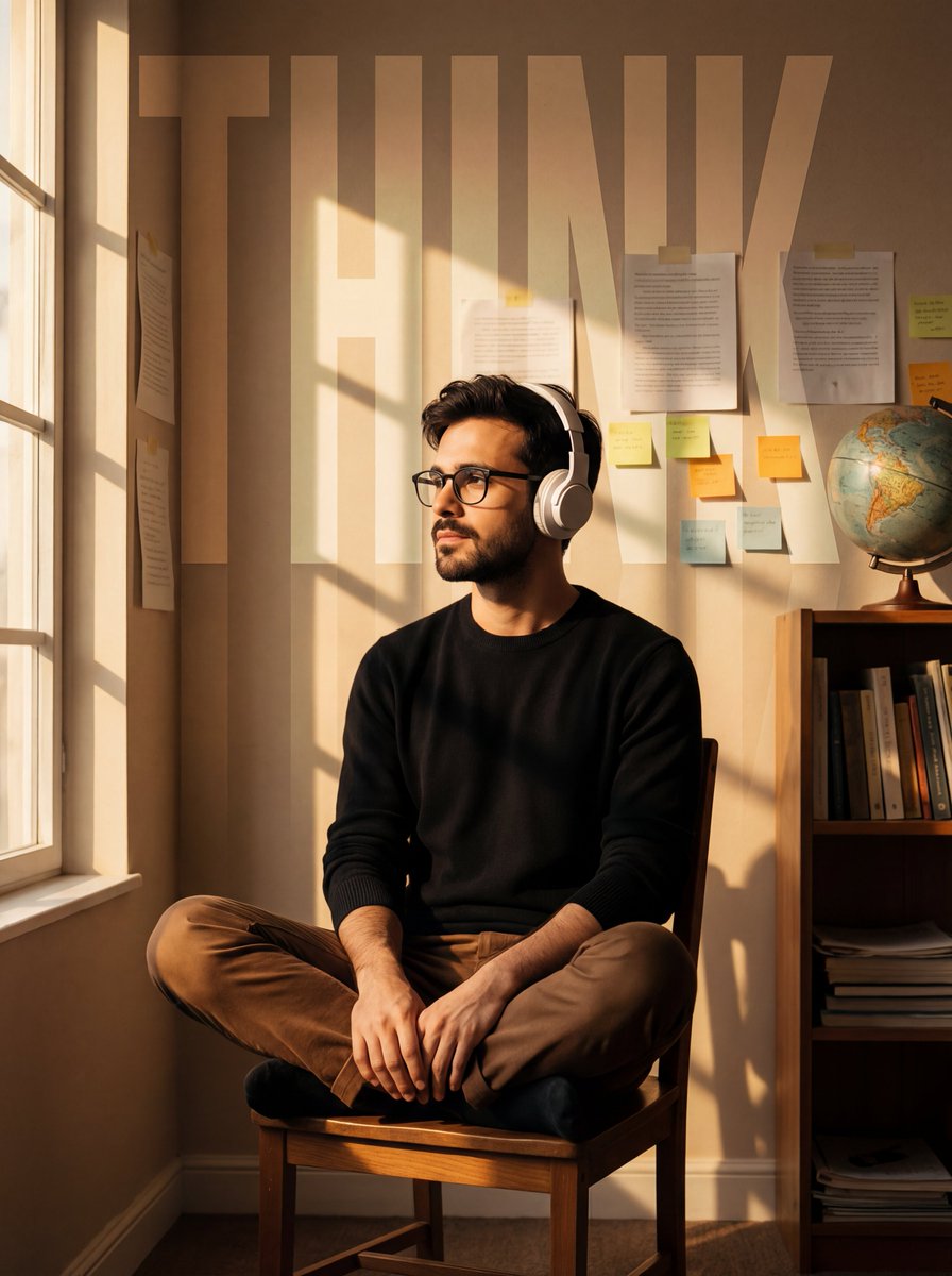 Cinematic Portrait of a Thoughtful Man in a Study - view 1