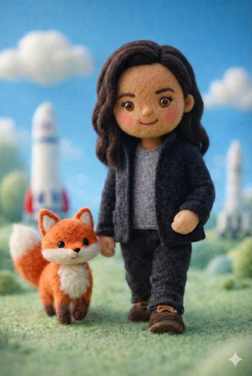 Handcrafted Felt Miniature Scene with Wool Doll and Fox thumbnail 4