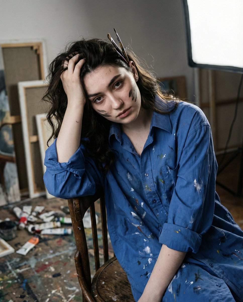 Artistic Burnout in a Messy Studio, Tactile Realism - view 1