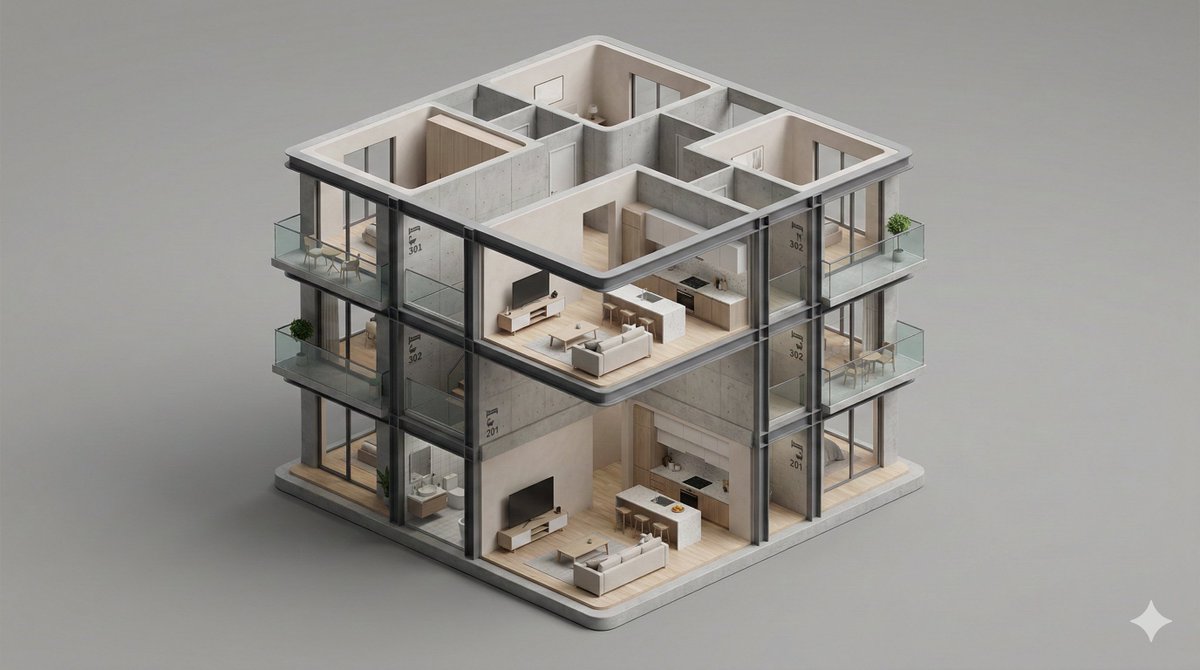 Minimal 3D Isometric Building Section - view 1