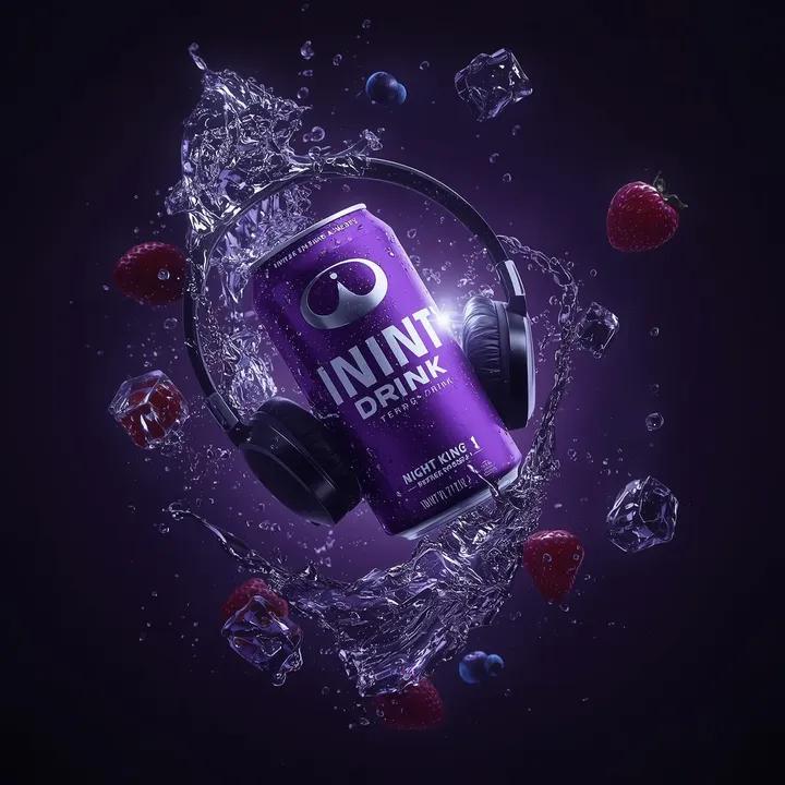 Cinematic Product Photo: Purple Energy Drink & Headphones thumbnail 2