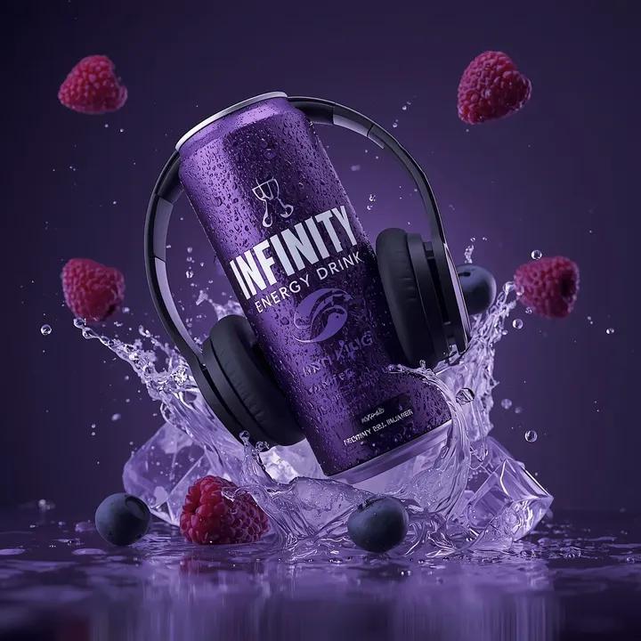Cinematic Product Photo: Purple Energy Drink & Headphones thumbnail 3