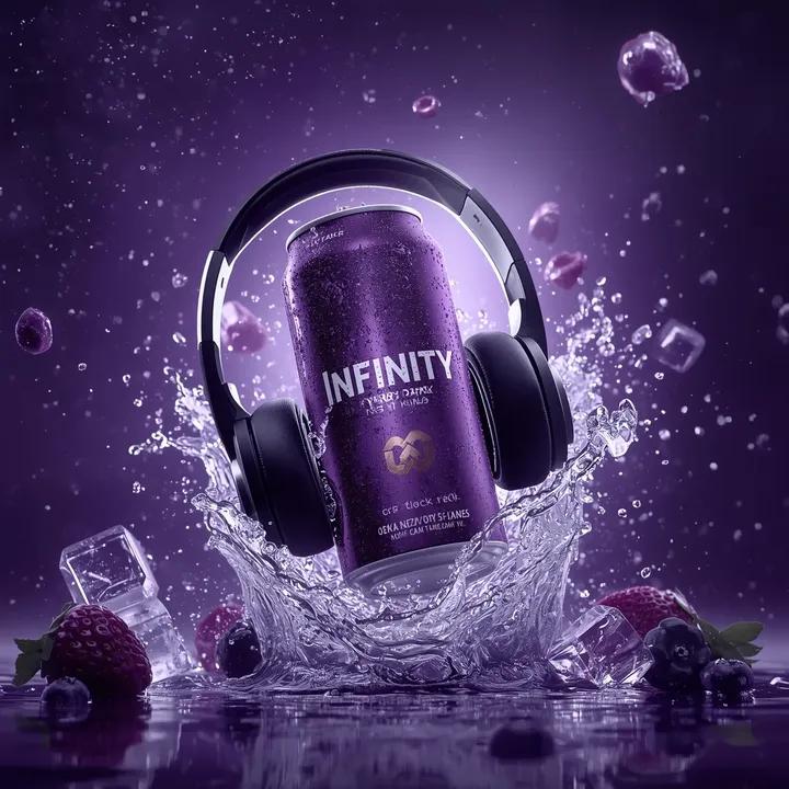Cinematic Product Photo: Purple Energy Drink & Headphones thumbnail 4