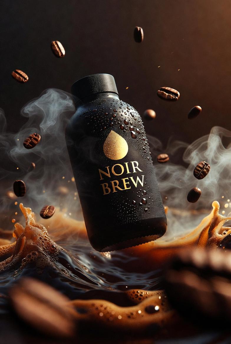 Luxury Coffee Bottle: Noir Brew Amidst Espresso Waves - view 1