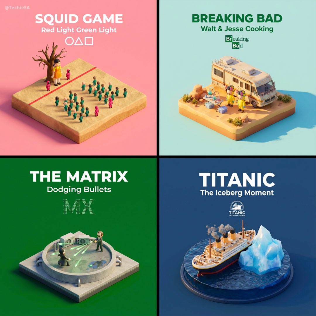 Isometric 3D Diorama with Movie Scene & Text - view 1