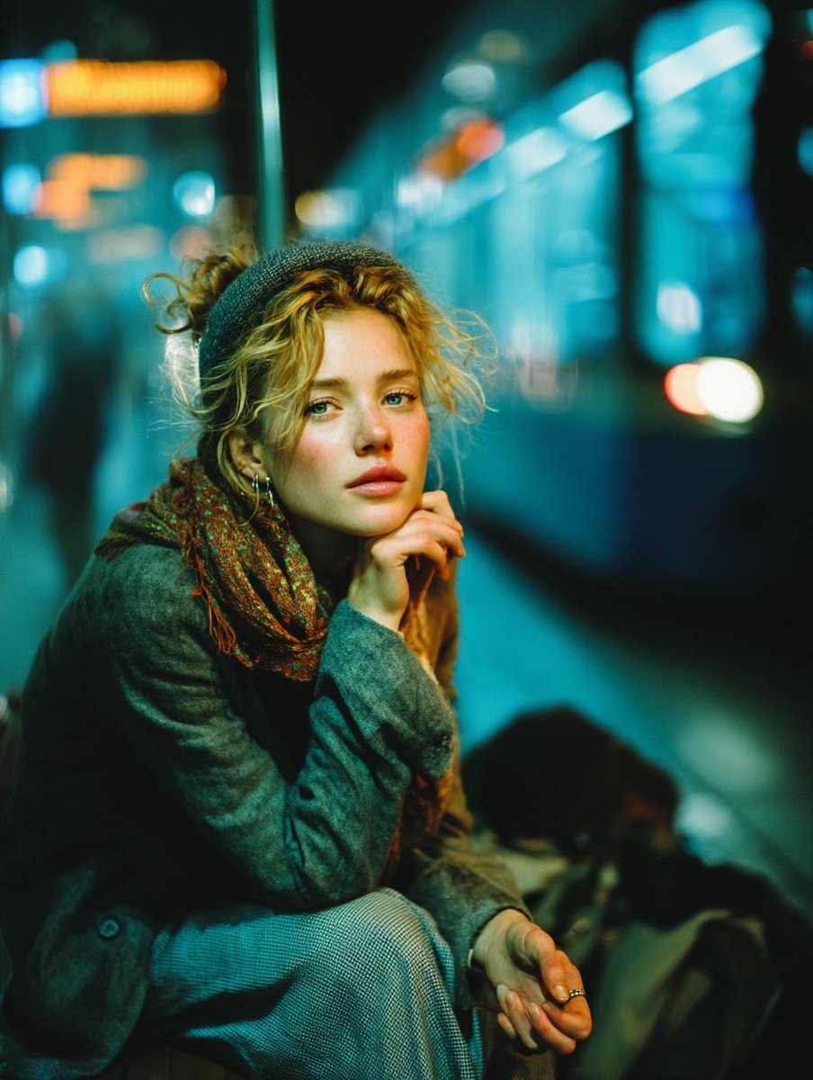 Cinematic Subway Portrait of Introspective Young Woman - view 1