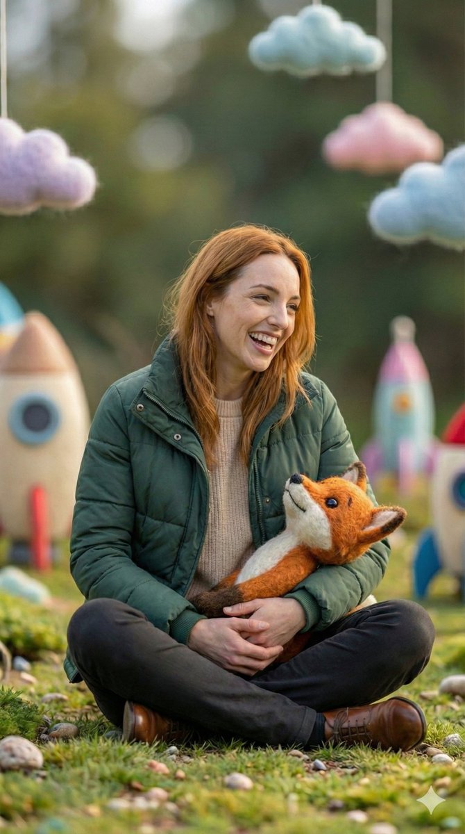 Photorealistic Human with Felt Fox in Whimsical Setting thumbnail 2