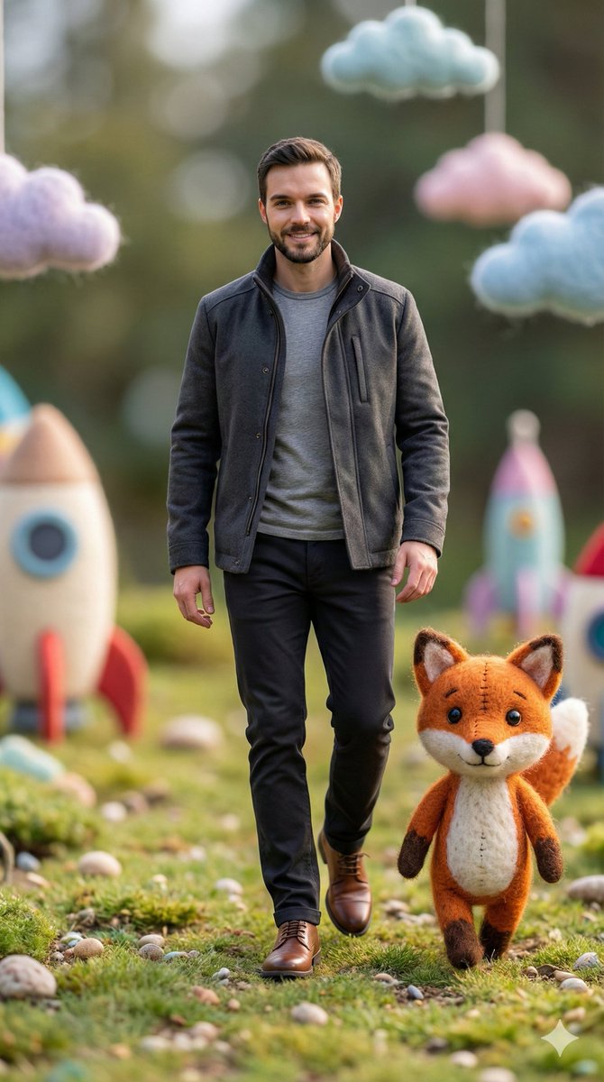 Photorealistic Human with Felt Fox in Whimsical Setting thumbnail 4