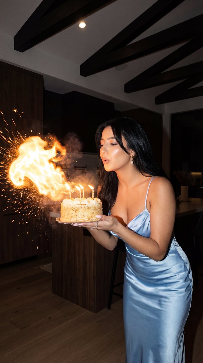 Photorealistic Candid Birthday Moment with Flame Burst - view 1