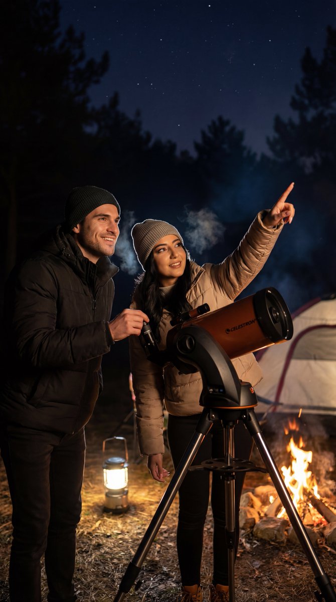 Couple Stargazing Camping: Ultra-Photoreal Film Still - view 1