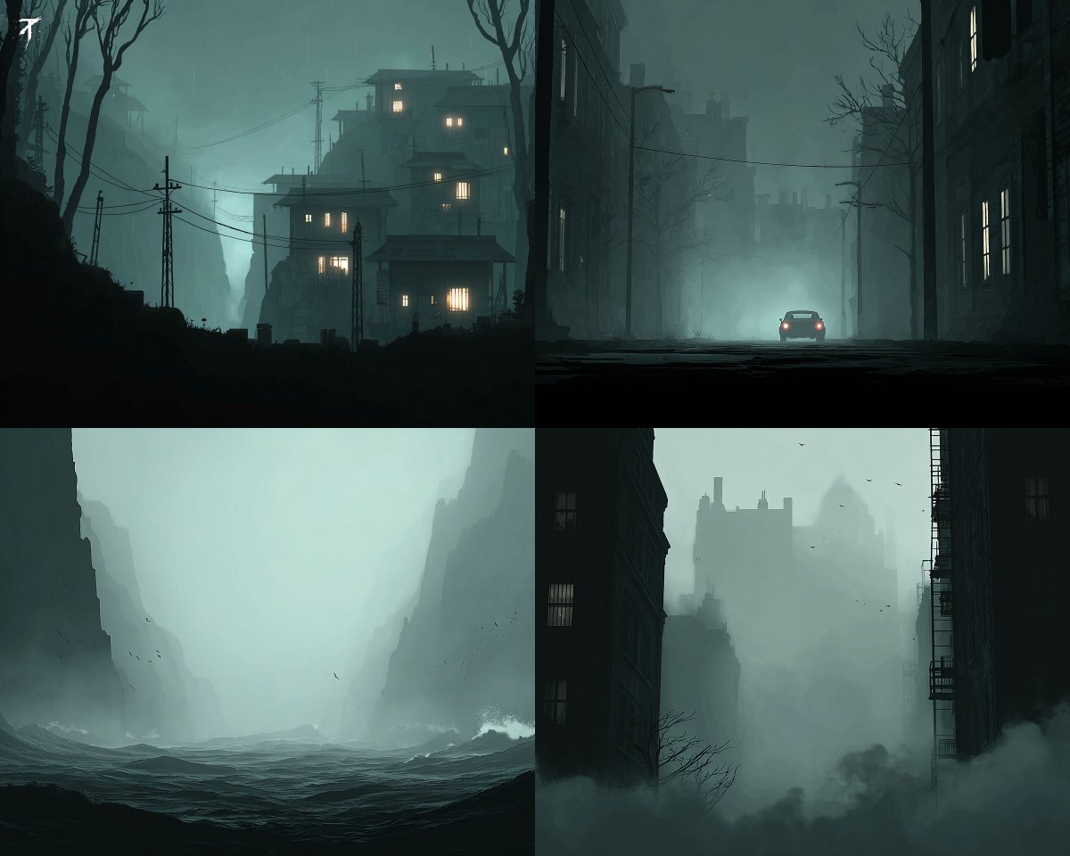 Dark Urban Illustration with Heavy Fog - view 1