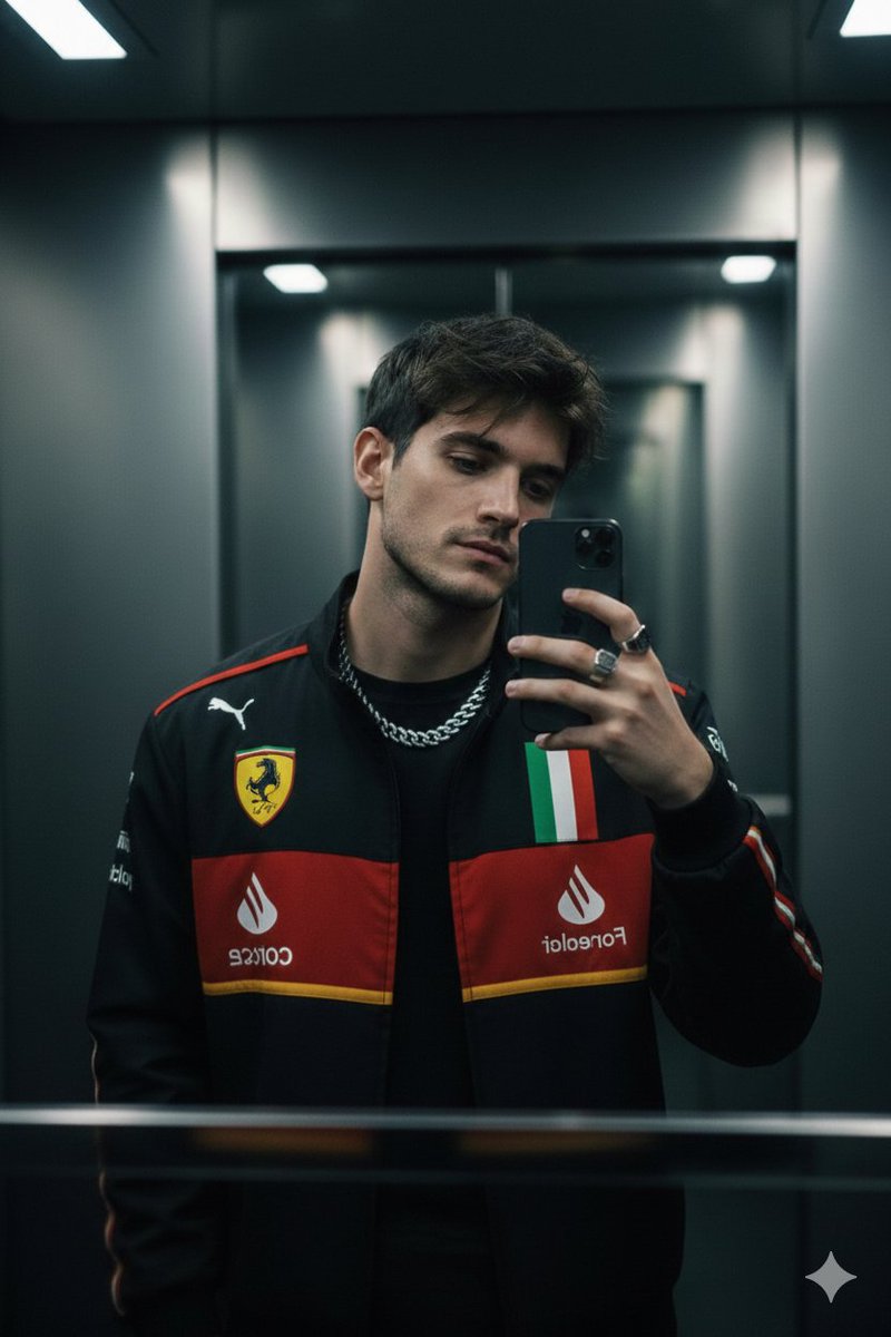 Moody Cinematic Mirror Selfie: Stylish Man in Racing Jacket - view 1
