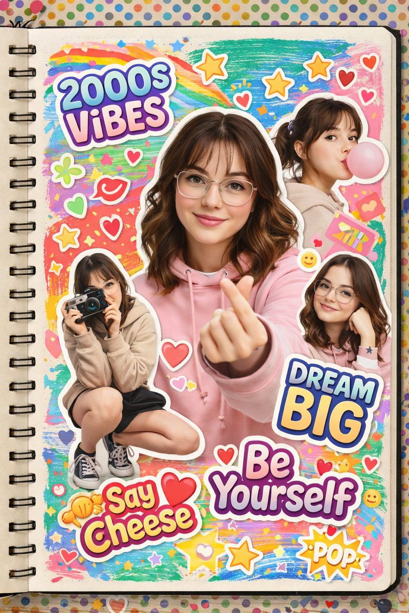 Vibrant 2000s Scrapbook Collage with Young Woman - view 1