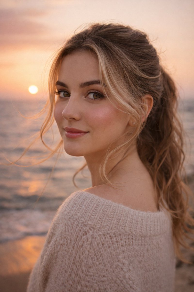 Golden Hour Seaside Portrait of a Young Woman - view 1