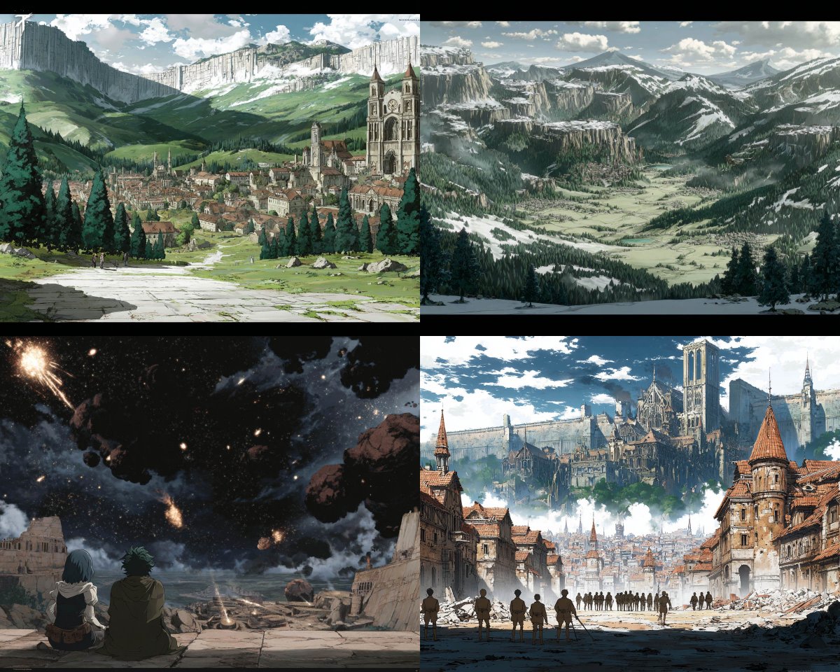 Epic Anime Landscapes with Medieval Cities and Dramatic Skies - view 1