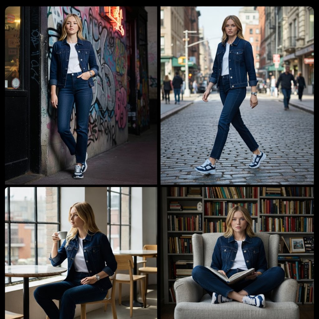 Hyper-realistic Fashion Photoshoot: Confident Woman in All-Navy - view 1
