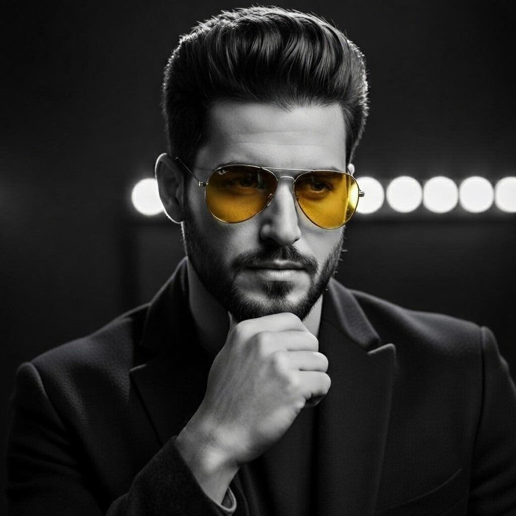 Cinematic Portrait: Man in Dark Suit with Intense Gaze - view 1