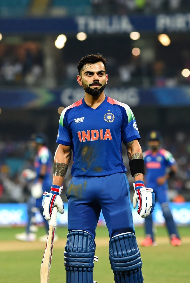 Virat Kohli on Cricket Pitch, Dynamic Sports Portrait - view 1