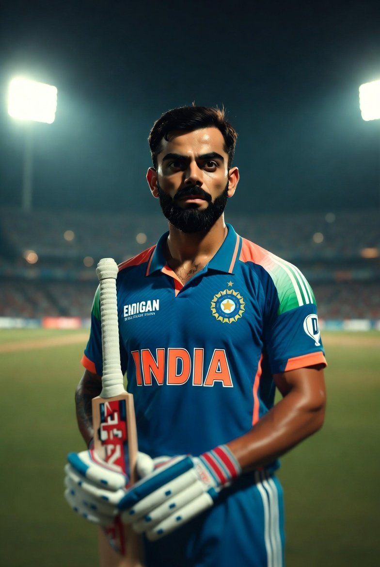 Virat Kohli on Cricket Pitch, Dynamic Sports Portrait thumbnail 2