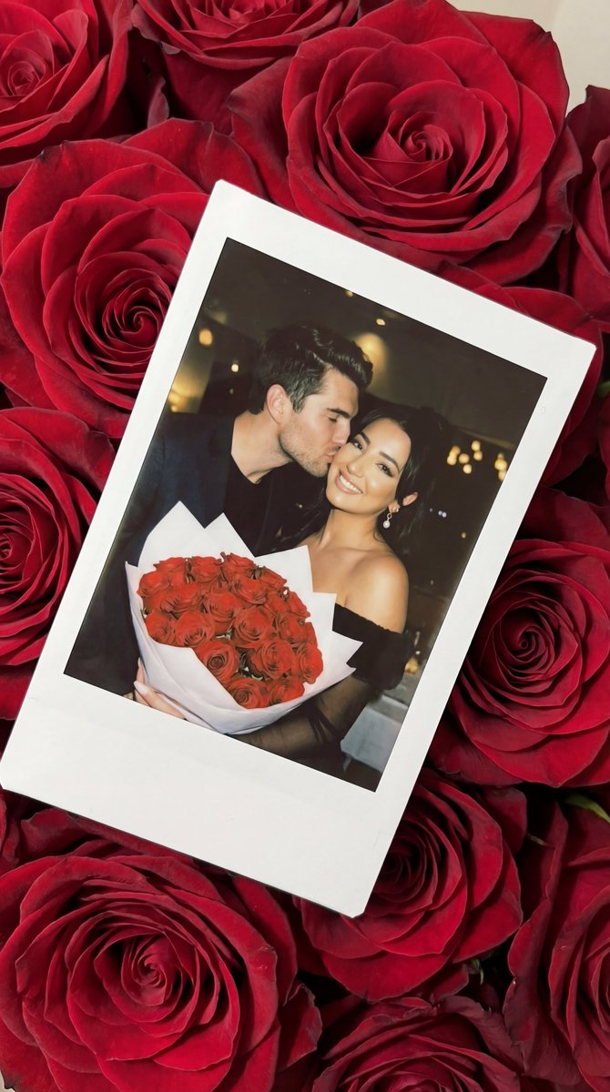 Photorealistic Polaroid on Roses: Couple's Cheek Kiss - view 1