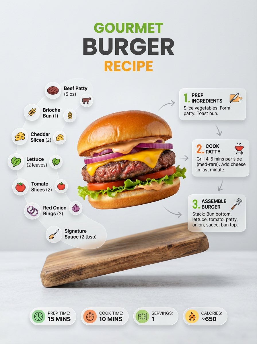 Modern Recipe Infographic with Editorial Food Photography Layout - view 1