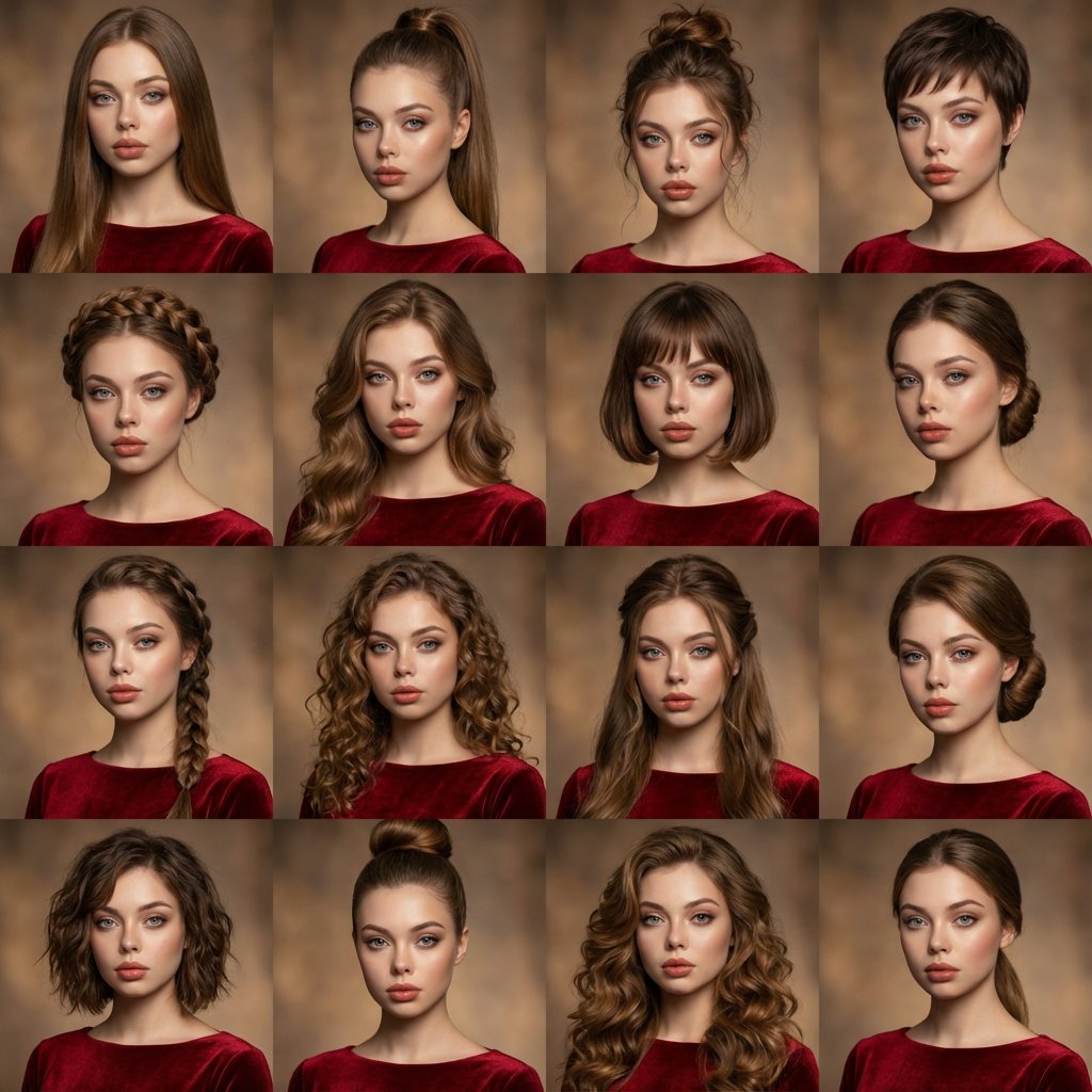 Photo Collage: Diverse Hairstyles, Consistent Person - view 1
