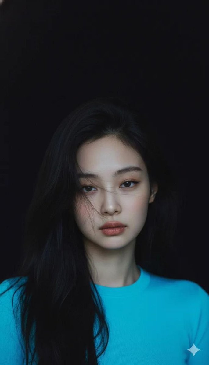 Moody Cinematic Portrait of a Woman in Neon Blue Top thumbnail 2