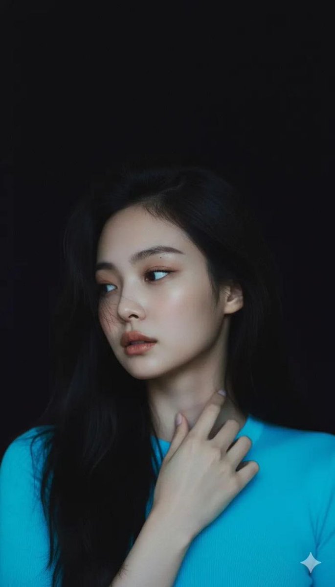 Moody Cinematic Portrait of a Woman in Neon Blue Top thumbnail 3