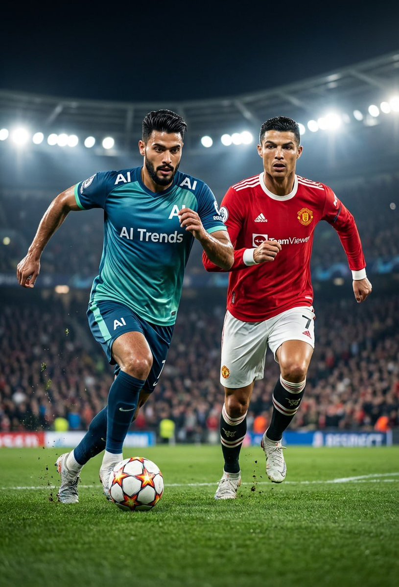 Hyper-realistic Football Scene: AI Trends vs. Cristiano Ronaldo - view 1