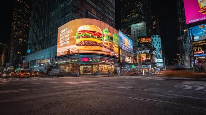 Cinematic Night Cityscape with Neon Lights and Billboards - view 1