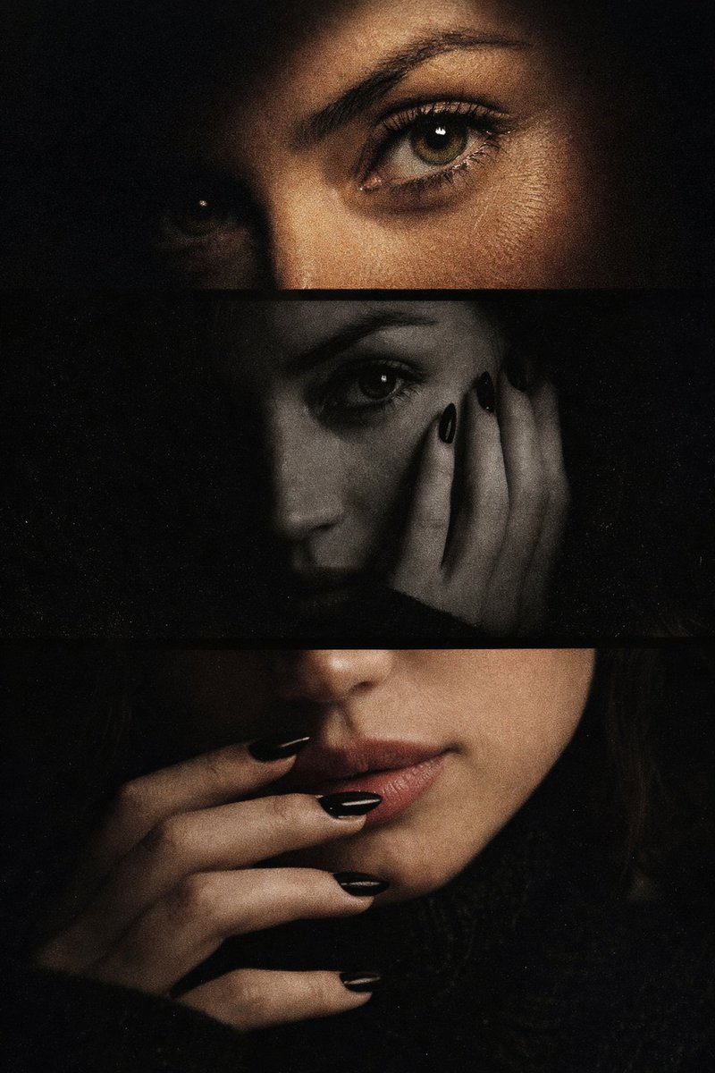 Noir Triptych Portrait with Chiaroscuro Contrast - view 1