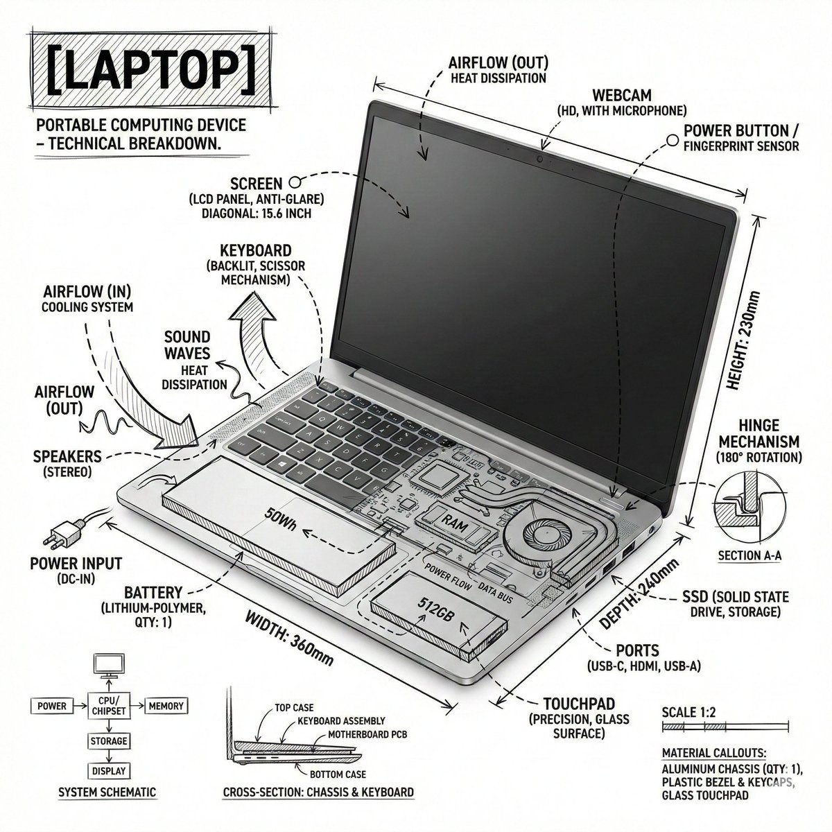 Realistic Product Infographic with Technical Annotations - view 1