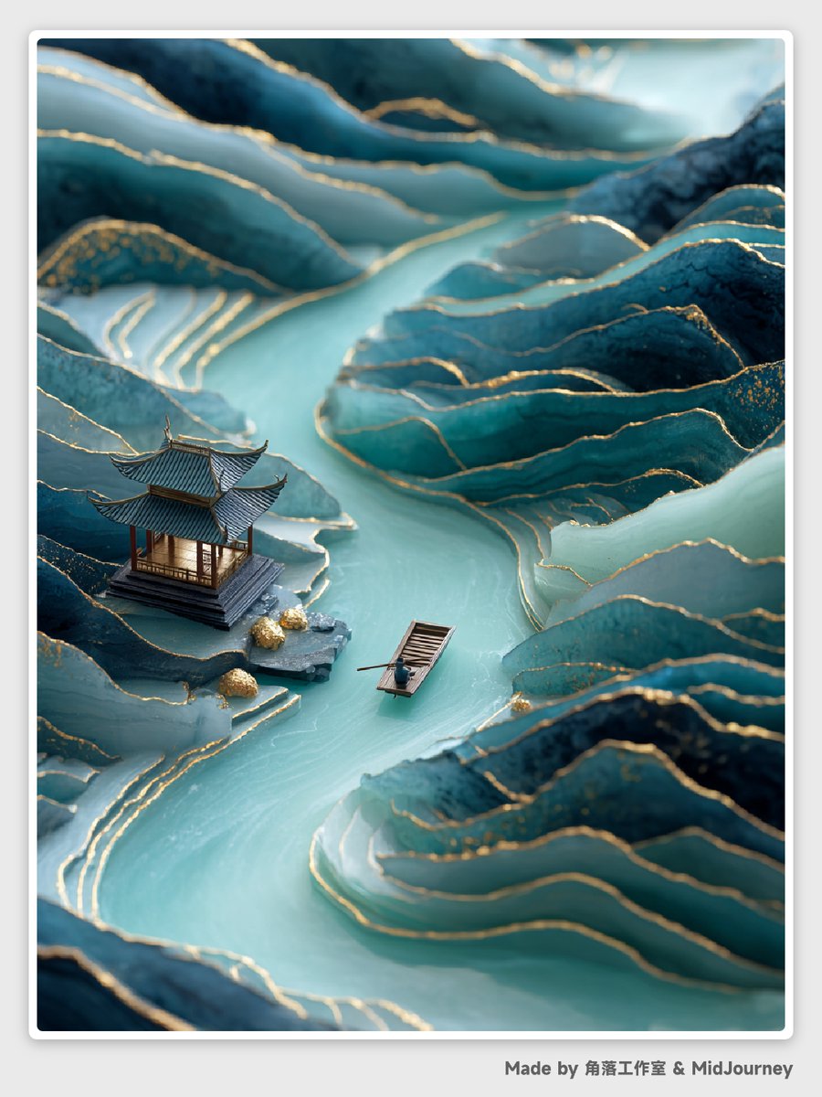Miniature Abstract Chinese Landscape with Jade and Gold Accents - view 1