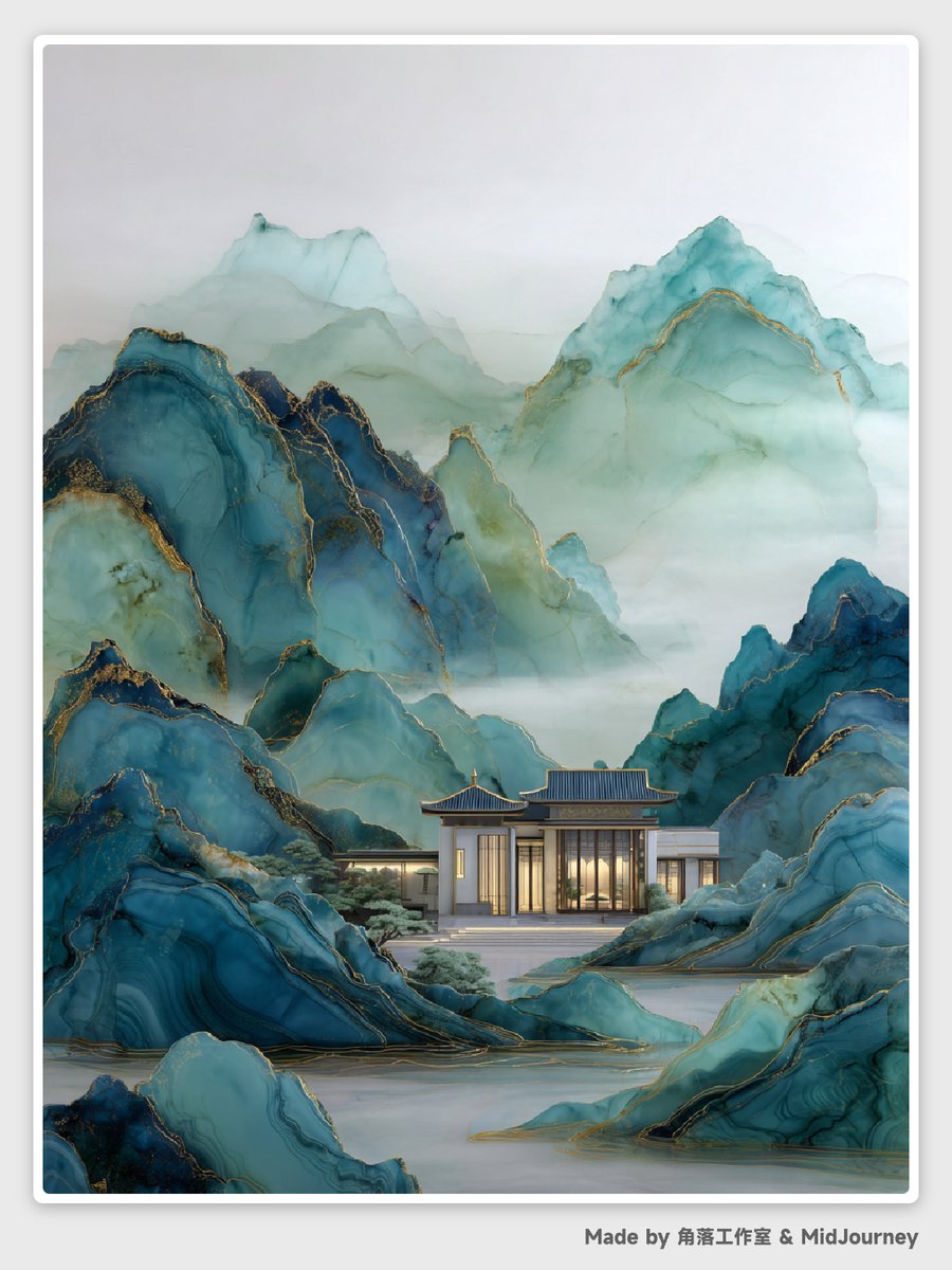 Miniature Abstract Chinese Landscape with Jade and Gold Accents thumbnail 2