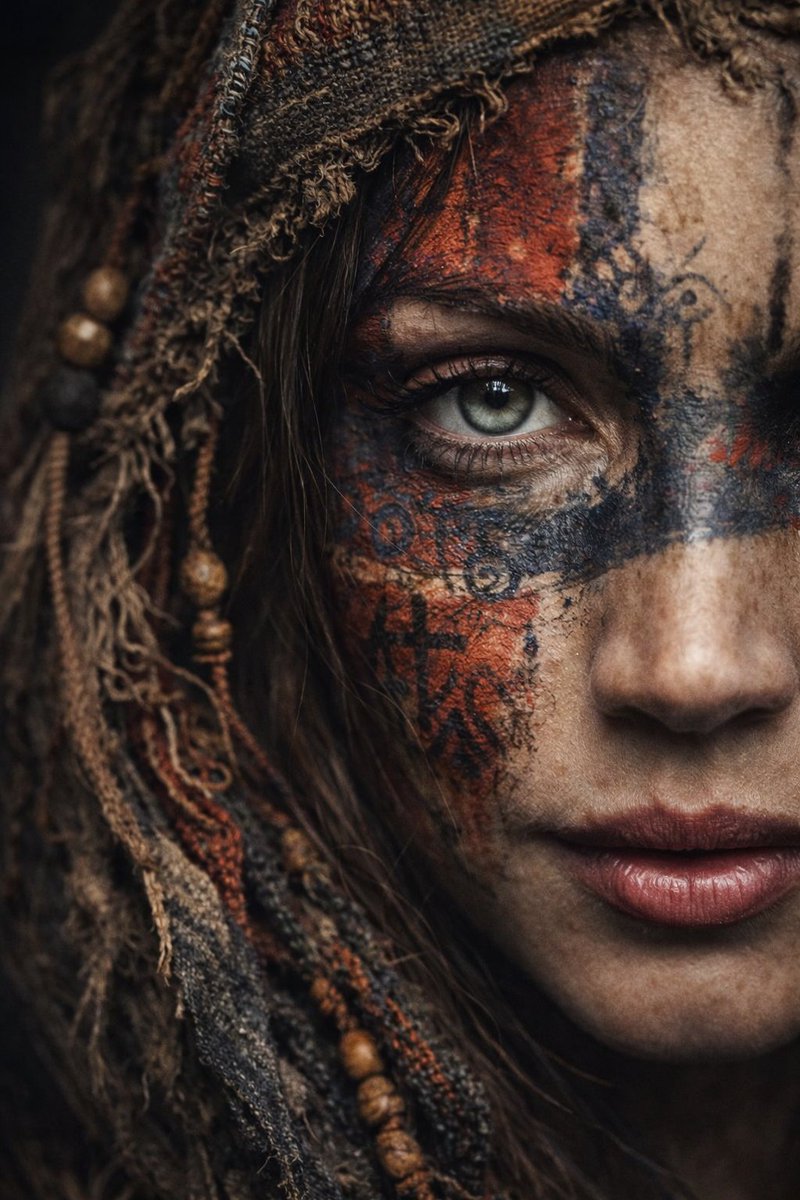 Ultra-Realistic Tribal Portrait with Intense Gaze - view 1
