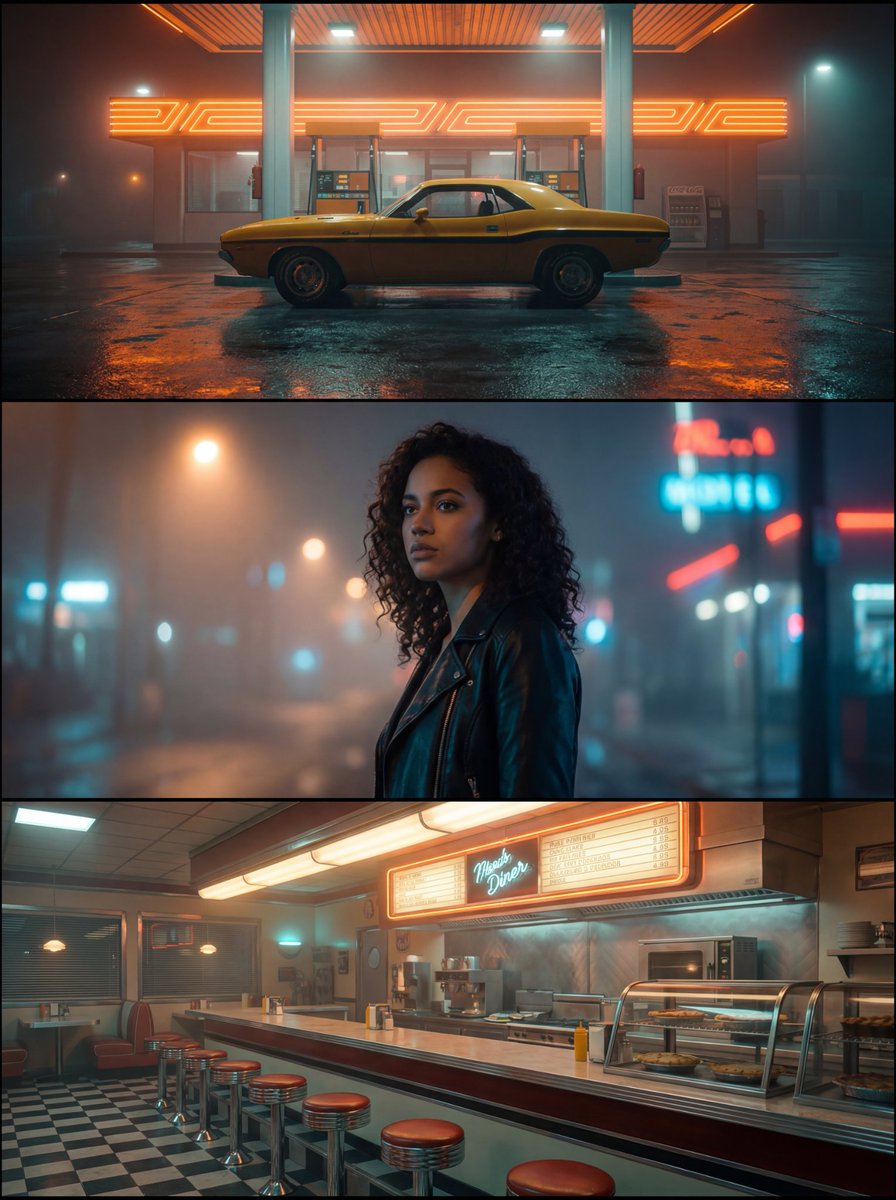 Synthwave Neo-Noir Vertical Triptych - view 1