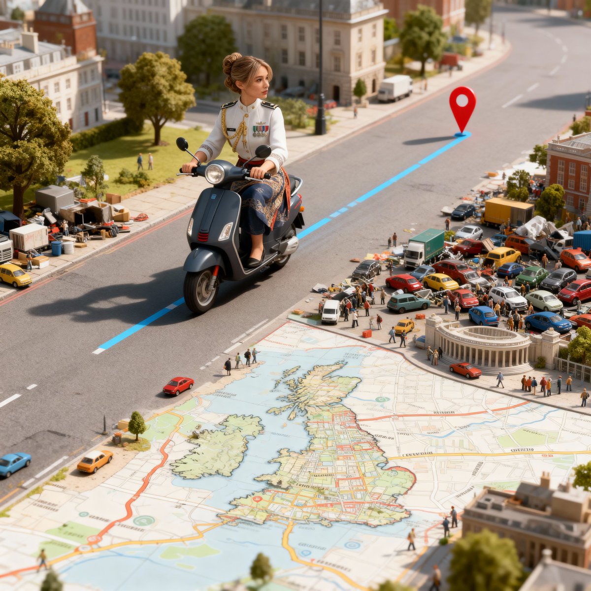 Photorealistic Character on Stylized GPS Map with Urban Chaos - view 1