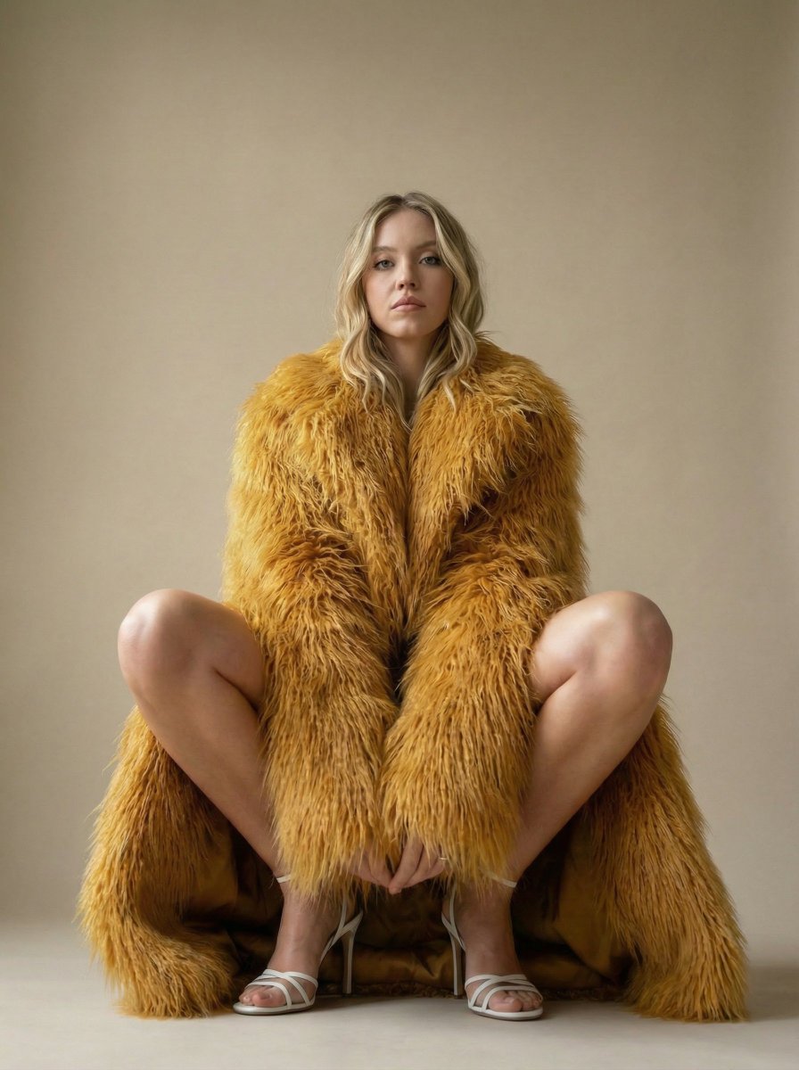 Margot Robbie Lookalike in Gold Fringe Coat thumbnail 2