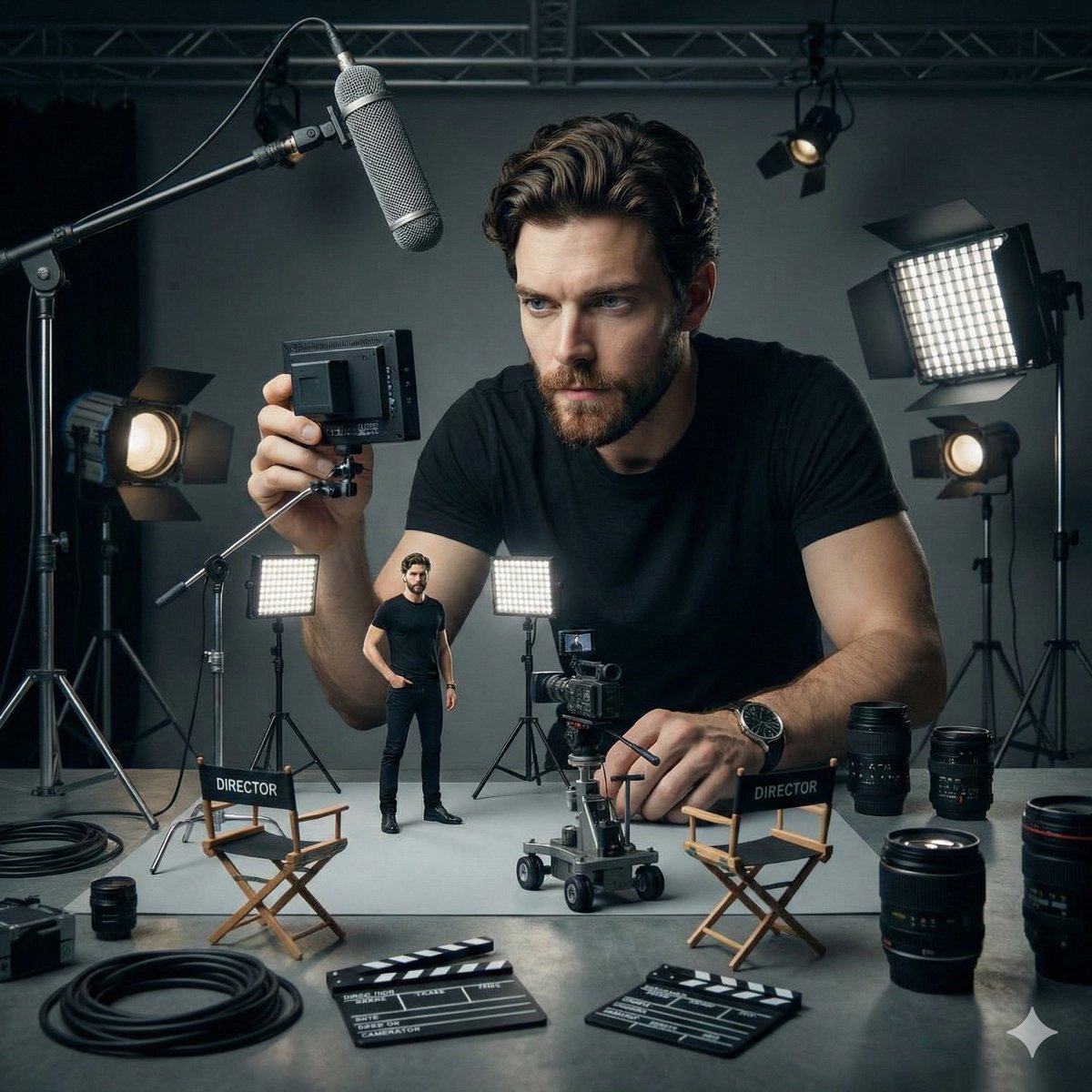 Ultra-realistic Cinematic Studio Scene of Woman Supervising Tiny Self - view 1