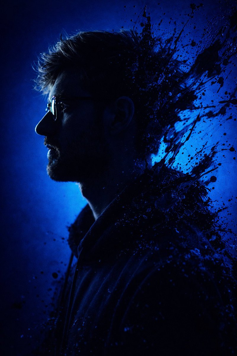 Dramatic Stylized Portrait, Electric Blue, Paint Splashes - view 1