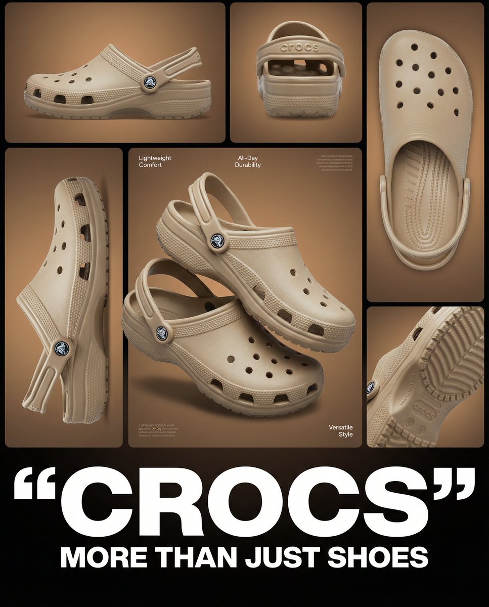 Multi-Image Product Collage: Beige Crocs Advertisement Poster - view 1