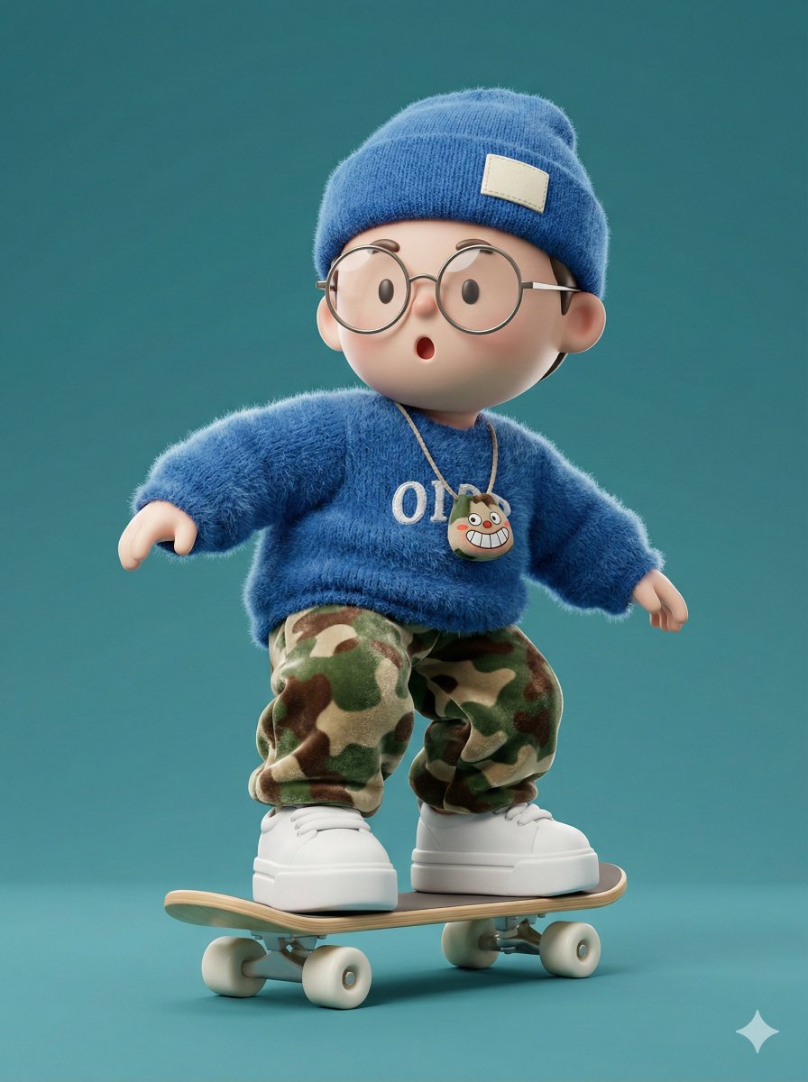 Chibi Boy Skateboarder Art Toy Render - view 1