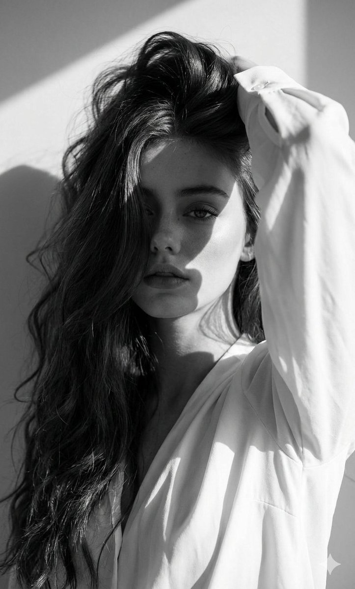 Monochrome High-fashion Editorial Portrait with Dramatic Shadows - view 1