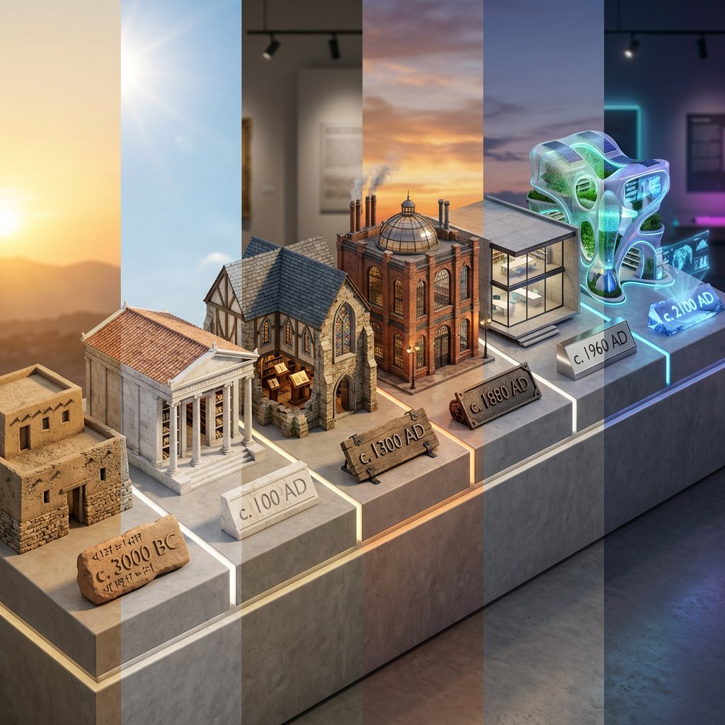 Hyper-realistic Architectural Evolution Timeline Diorama - view 1
