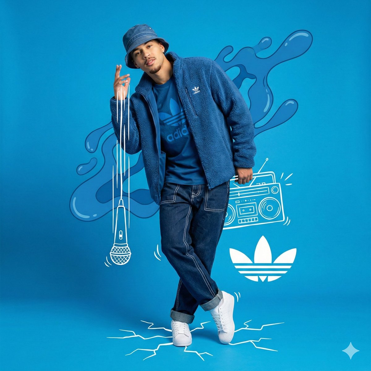 Dynamic Blue Streetwear Portrait with Graphic Overlays thumbnail 2
