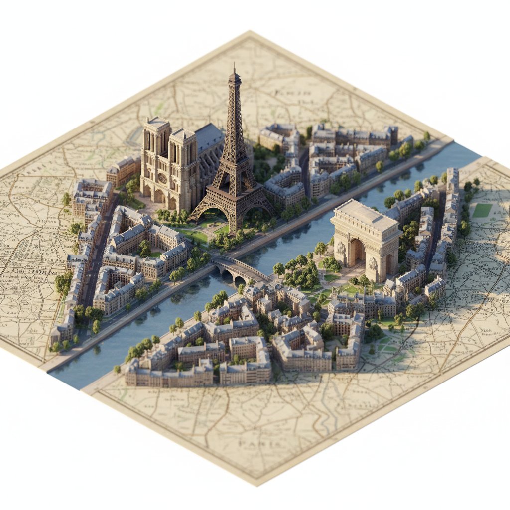 Isometric Miniature City Map Diorama on Vintage Paper - view 1
